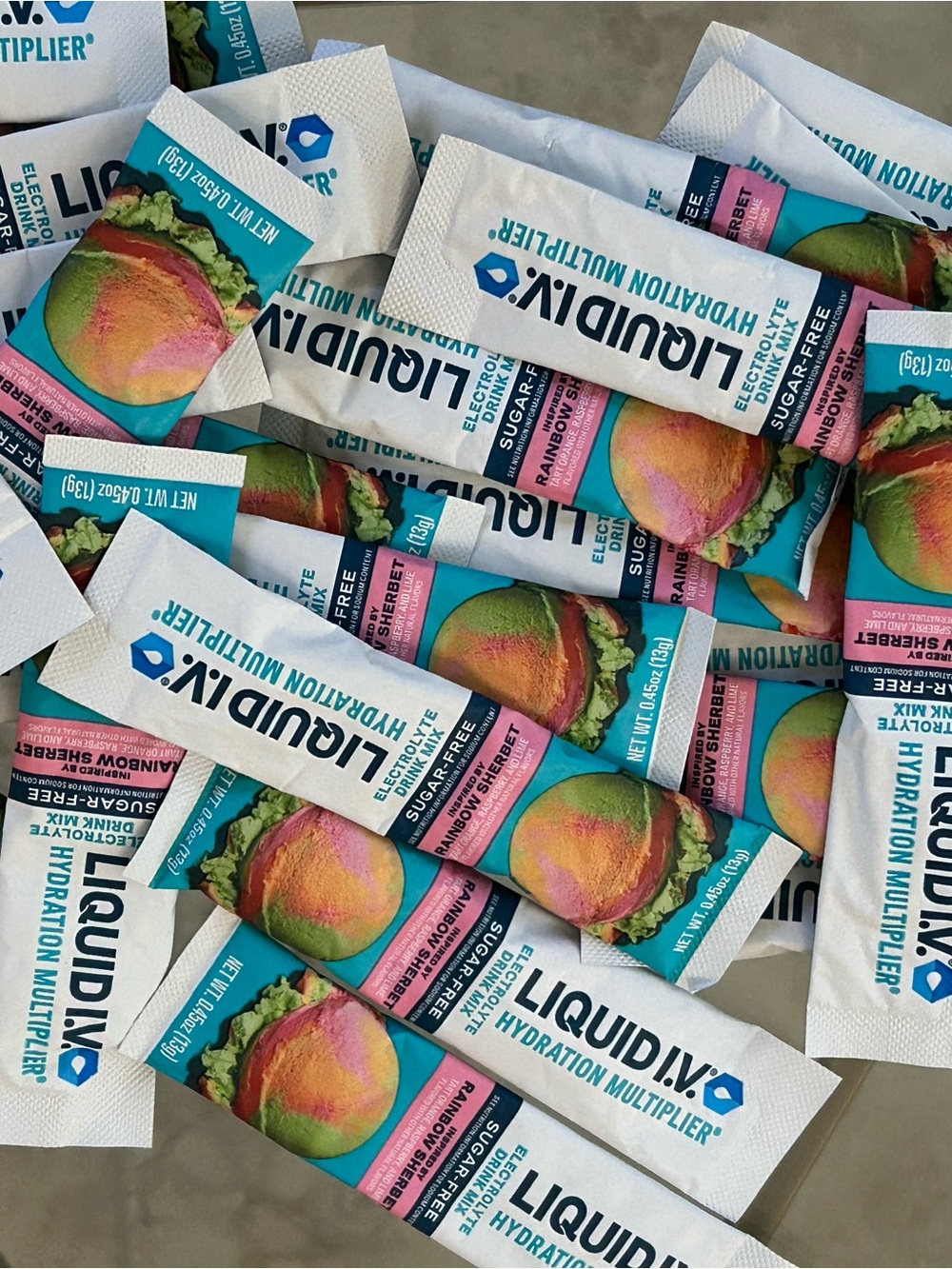 Liquid I.V. Sugar Free Rainbow Sherbert Hydration Multiplier - Lot of 25 Packets